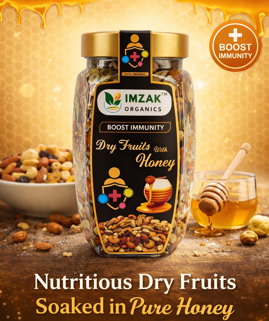 Imzak Organics | Dry Fruits in Honey – Premium Mixed Nuts Soaked in Pure Honey | Natural Immunity Booster
