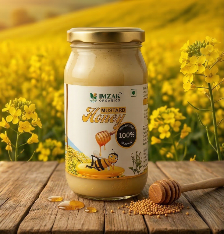 Imzak Organics | Mustard Cream Honey – Pure Mustard Flower Honey | Natural Creamed Honey Spread | Glass Jar