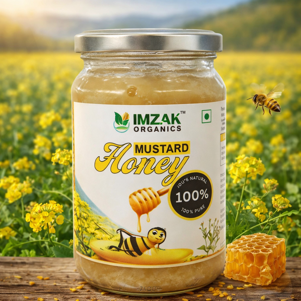 Imzak Organics | Mustard Cream Honey – Pure Mustard Flower Honey | Natural Creamed Honey Spread | Glass Jar