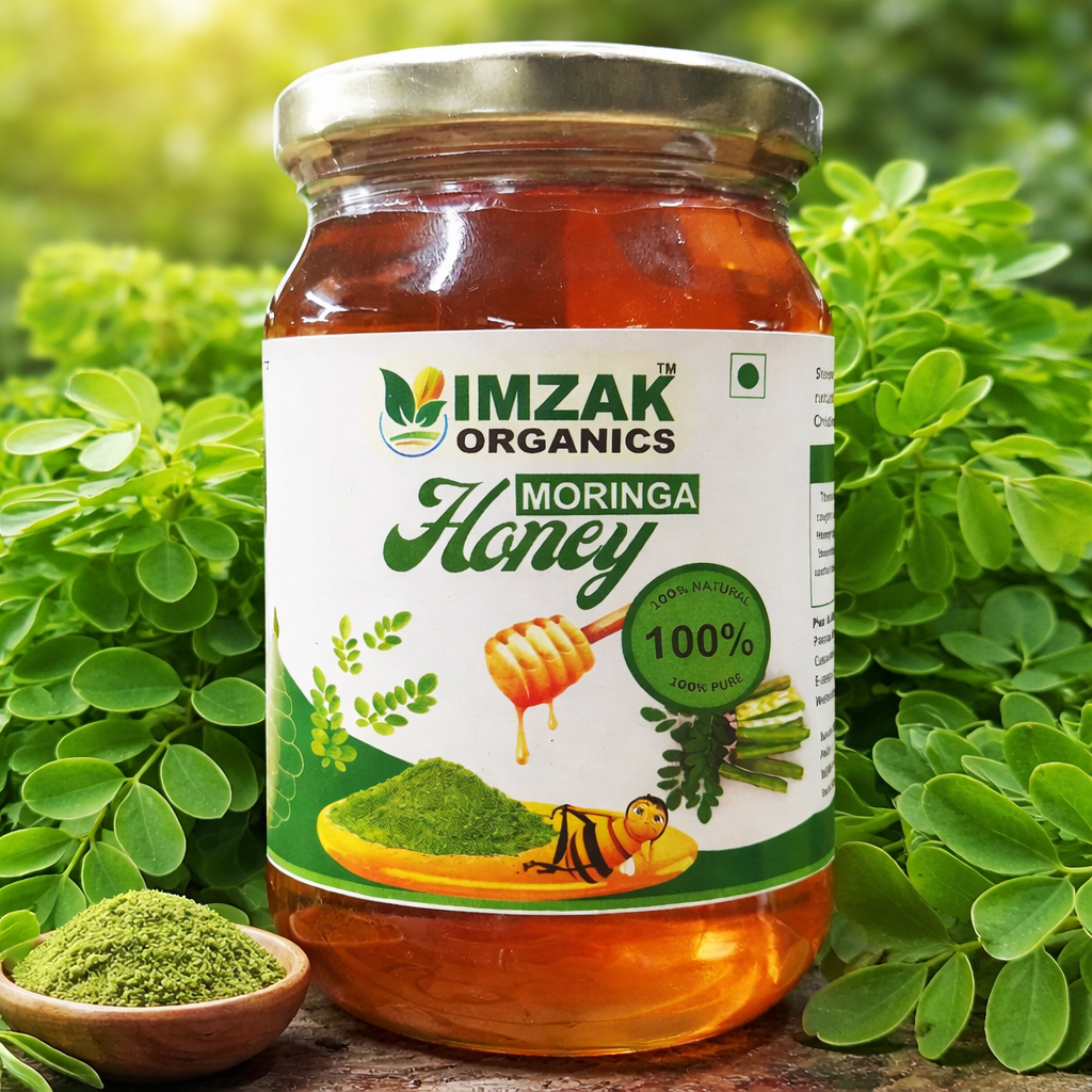 Imzak Organics | Raw Moringa Honey – Pure Drumstick Flower Honey | Natural Antioxidant Rich Honey | 500g Glass Jar