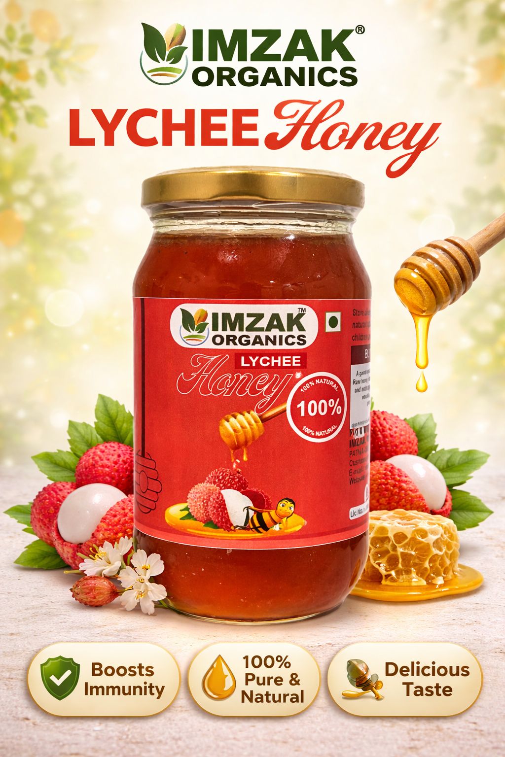 Imzak Organics Lychee Honey Served and Ready to Use